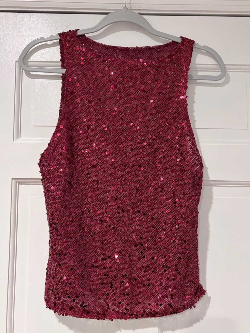 Burgundy Red Sequin Sparkle Tank Top Sleeveless Medium